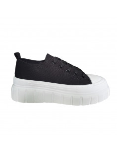 pantofi femei, pantofi dama, sneakers dama negri, snakers femei din textil, sneakers cu talpa inalta alba striata