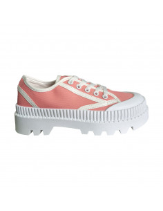pantofi femei, pantofi dama, sneakers dama roz cu alb, snakers femei din textil, sneakers cu talpa inalta alba striata