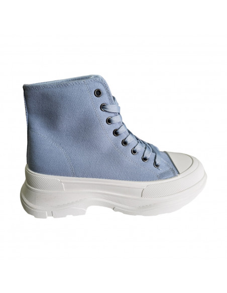 Ghete cu talpa groasa, ghete pentru femei albastru deschis, ghete alabstri deschisi din textil pentru femei