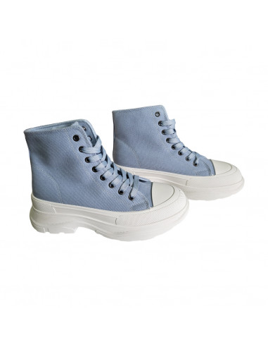Ghete cu talpa groasa, ghete pentru femei albastru deschis, ghete alabstri deschisi din textil pentru femei