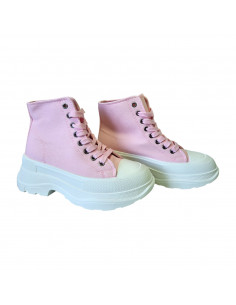 Ghete roz cu talpa groasa, ghete cu talpa inalta pentru femei, ghete roz din textil pentru femei 2