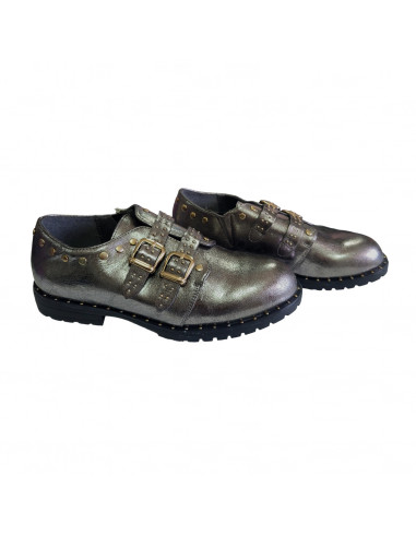 pantofi fete, pantofi fete din piele ecologica, pantofi fete din piele ecologica argintie, pantofi fete cu bareta si catarama