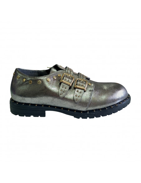 pantofi fete, pantofi fete din piele ecologica, pantofi fete din piele ecologica argintie, pantofi fete cu bareta si catarama