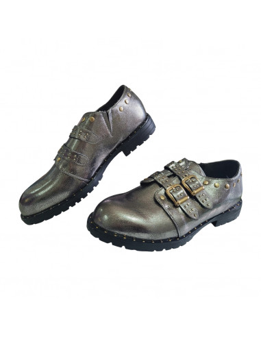 pantofi fete, pantofi fete din piele ecologica, pantofi fete din piele ecologica argintie, pantofi fete cu bareta si catarama
