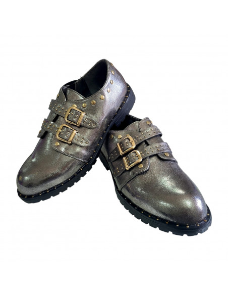 pantofi fete, pantofi fete din piele ecologica, pantofi fete din piele ecologica argintie, pantofi fete cu bareta si catarama