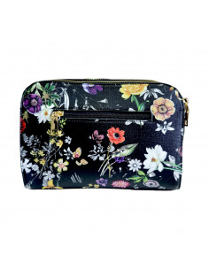 poseta femei, poseta dama, poseta cu model floral pentru femei, poseta neagra cu flori, poseta din piele ecologica pentru femei 2