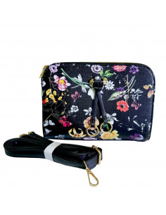 poseta femei, poseta dama, poseta cu model floral pentru femei, poseta neagra cu flori, poseta din piele ecologica pentru femei