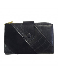 Portmoneu dama, din piele eco, negru, cu model croco, 15 cm