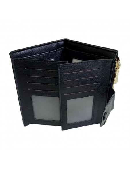 Portmoneu dama, din piele eco, negru, cu model croco, 15 cm