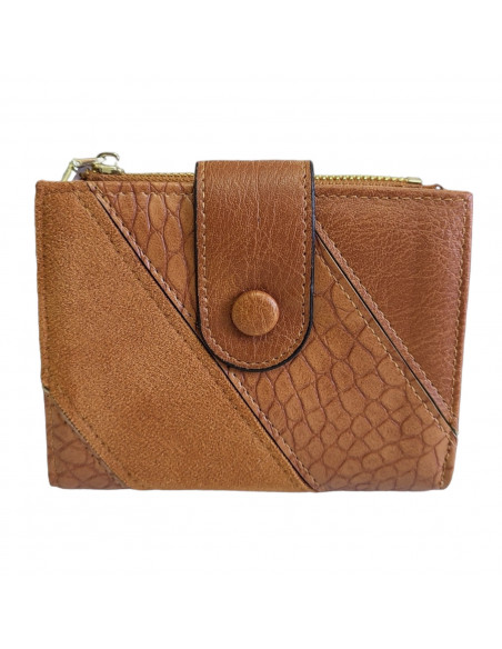 Portmoneu dama, piele eco, maro, model croco, 12 cm