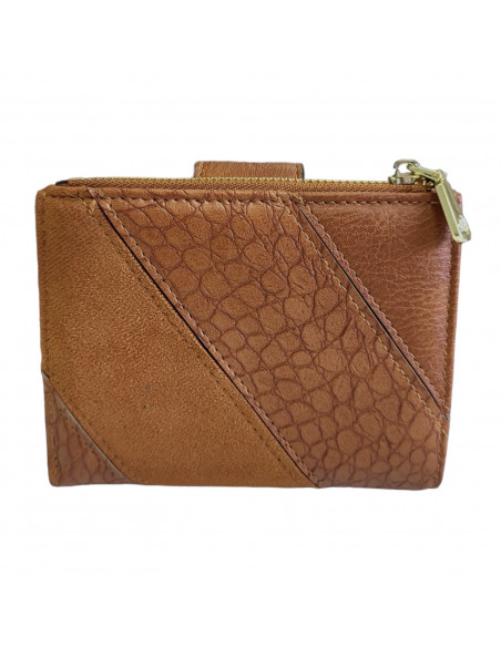 Portmoneu dama, piele eco, maro, model croco, 12 cm