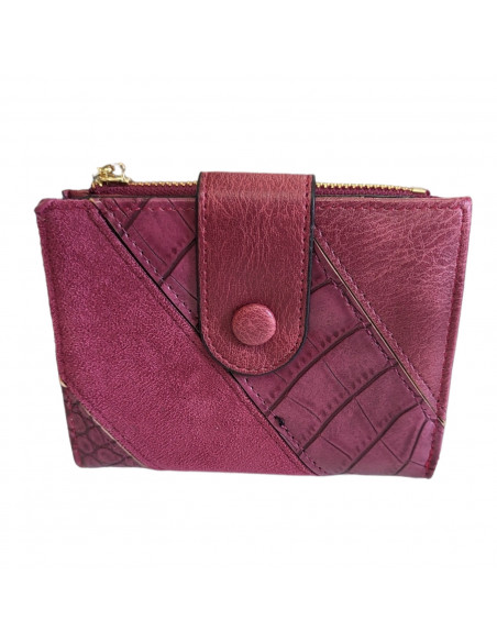 Portmoneu dama, piele eco, bordeaux, model croco, 12 cm