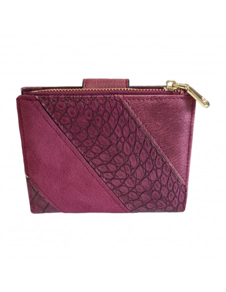 Portmoneu dama, piele eco, bordeaux, model croco, 12 cm