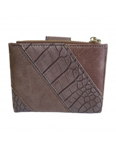 Portmoneu dama, piele eco, gri, model croco, 12 cm 2