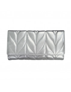 Portofel dama din piele ecologica, model matlasat, culoare argintie, 19 cm