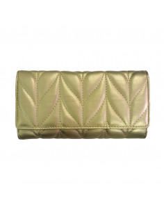 Portofel dama din piele ecologica, model matlasat, culoare aurie, 19 cm