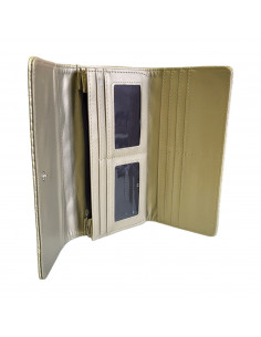 Portofel dama din piele ecologica, model matlasat, culoare aurie, 19 cm 2