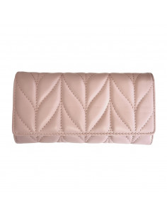 Portofel dama din piele ecologica, model matlasat, culoare roz, 19 cm