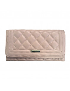 Portofel pentru dama, piele eco, model matlasat, roz, cu ornament metalic