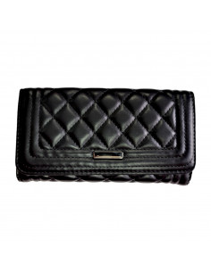 Portofel pentru dama, piele eco, model matlasat, negru, cu ornament metalic