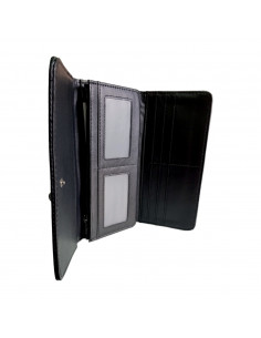 Portofel pentru dama, piele eco, model matlasat, negru, cu ornament metalic 2