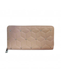 Portofel roz matlasat pentru dama, piele eco, cu strasuri metalice