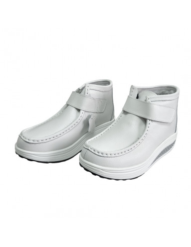Ghete din piele naturala, imblanite, talpa ortopedica, pentru femei, culoare alba