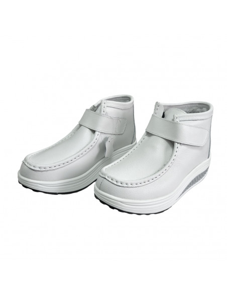 Ghete din piele naturala, imblanite, talpa ortopedica, pentru femei, culoare alba