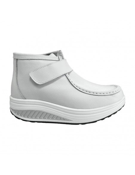 Ghete din piele naturala, imblanite, talpa ortopedica, pentru femei, culoare alba