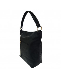 Poseta dama, piele ecologica, neagra, decor cu franjuri pe fermoar 2