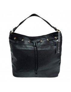 Poseta dama, piele ecologica, neagra, decor cu snur