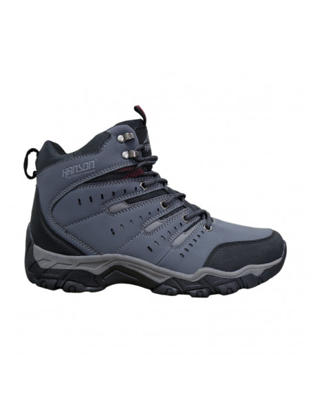Ghete trekking din piele ecologică şi textil, pentru bărbaţi, gri albăstrui cu negru