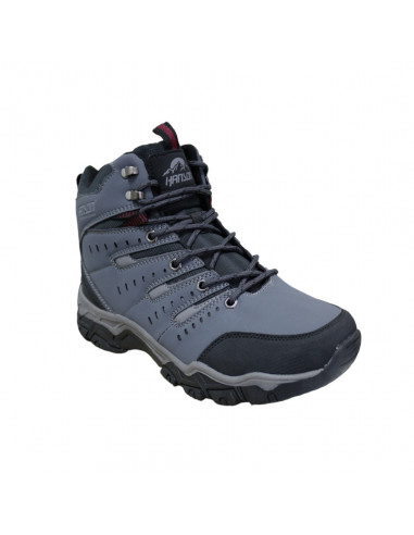 Ghete trekking din piele ecologică şi textil, pentru bărbaţi, gri albăstrui cu negru