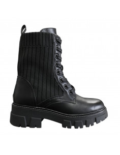 Ghete moderne pentru damă, din piele eco şi textil, negre