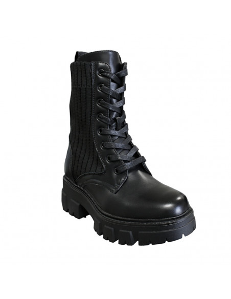 Ghete moderne pentru damă, din piele eco şi textil, negre