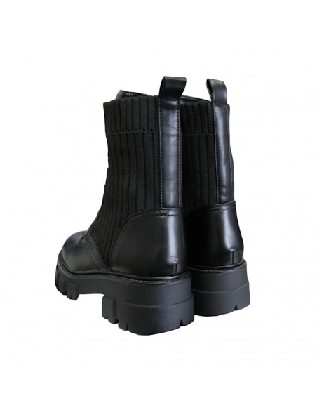 Ghete moderne pentru damă, din piele eco şi textil, negre