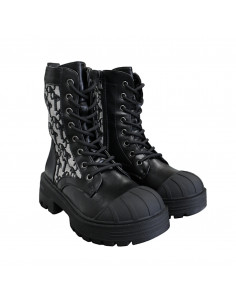 Ghete din piele eco şi textil cu model pentru damă, negre, stil gotic 2