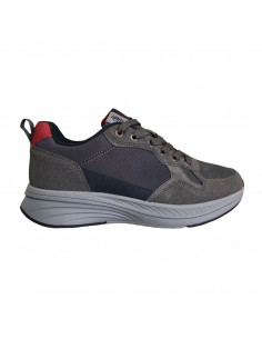 Pantofi sport pentru bărbaţi, gri închis cu roşu, piele ecologică şi textil