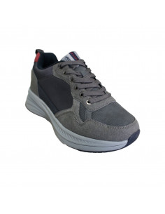 Pantofi sport pentru bărbaţi, gri închis cu roşu, piele ecologică şi textil 2
