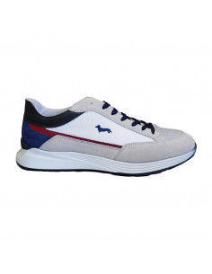 Pantofi sport bărbaţi, piele naturală şi textil, alb/bleumarin/gri/roşu/negru