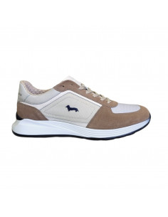 Pantofi sport bărbaţi, piele naturală şi textil, alb/gri/maro