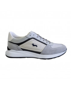 Pantofi sport bărbaţi, piele naturală şi textil, alb/gri/negru