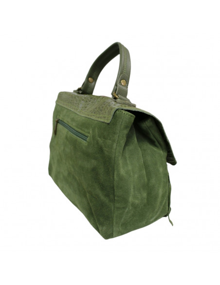 Poşetă cu franjuri şi model împletit, piele naturală, pentru femei, verde deschis