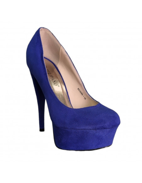 Pantofi cu toc inalt si platforma inalta, imitatie de velur, bleumarin