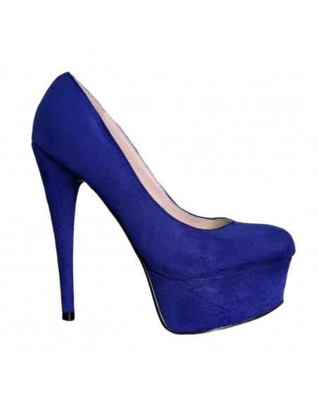 Pantofi cu toc inalt si platforma inalta, imitatie de velur, bleumarin