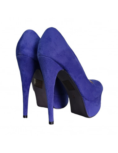 Pantofi cu toc inalt si platforma inalta, imitatie de velur, bleumarin