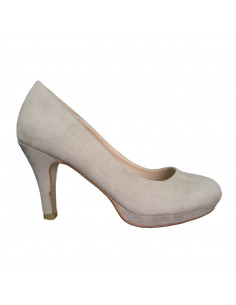 Pantofi cu toc, imitatie velur, bej, cu platforma mica
