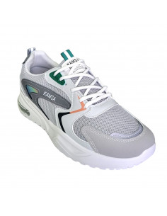 Pantofi sport pentru barbati, piele ecologica si textil, gri 2