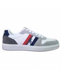 Pantofi sport pentru barbati, piele ecologica si textil, alb cu gri