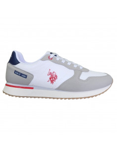 Pantofi sport pentru barbati, piele ecologica si textil, alb cu gri deschis